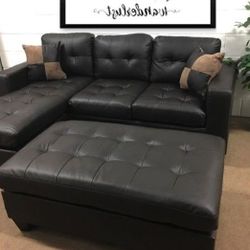 Brand New Espresso Color Bonded leather Sectional Sofa +Ottoman (New In Box) 