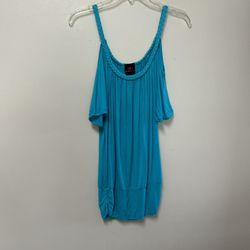 Women’s 2b BÉBÉ Rayon/Spandex, Blue Cold Shoulder Pull Over Top… Size XS