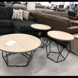 Waylowe 3 Piece Light Brown/ Black Table Set | Living Room 👍 Brand New👌 Fast Delivery  🚚 