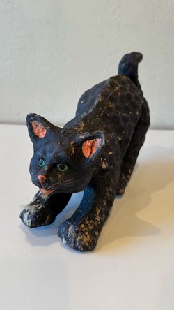 Spooky black cat paper machete light weight 8” tall 14” long