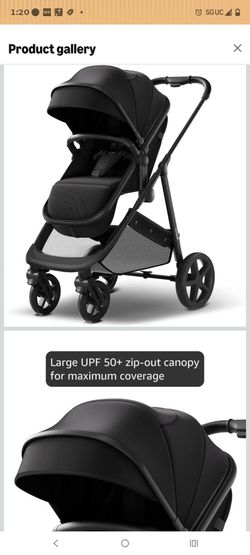 Black Baby Stroller with UPF 50+ Canopy