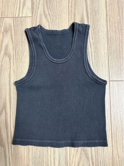 Ribbed Charcoal Gray Racerback Tank Top | Cropped Sleeveless