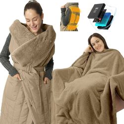 ZonLi Portable Electric Heating Blanket, 2-in-1 Design, Portable Wireless Battery-Operated Heating Blanket, Thermal Shawl Blanket, Rechargeable Power 