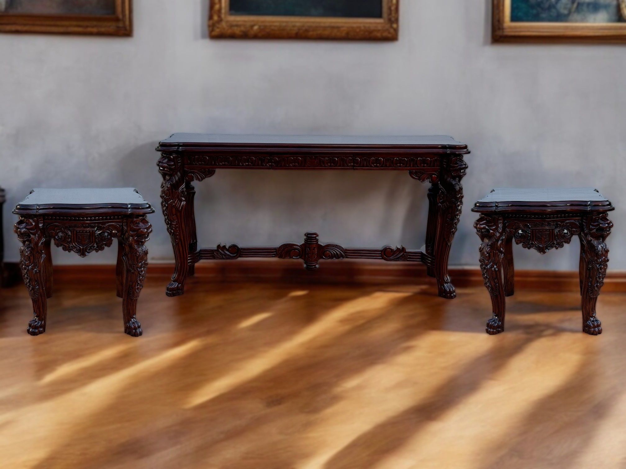 Design Toscano Lord Raffles Mahogany Console Table & 2 End Tables Set