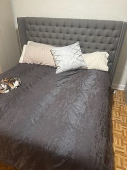 Gray Tufted Upholstered king sized bed frame