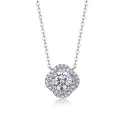 Fifty8 1ct Moissanite Flower Pendant Necklace, 925 Sterling Silver, Lucky Flower