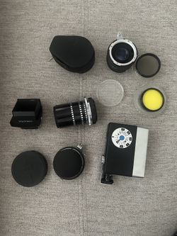 Vintage SLR Camera Lenses, Flash and Viewfinder