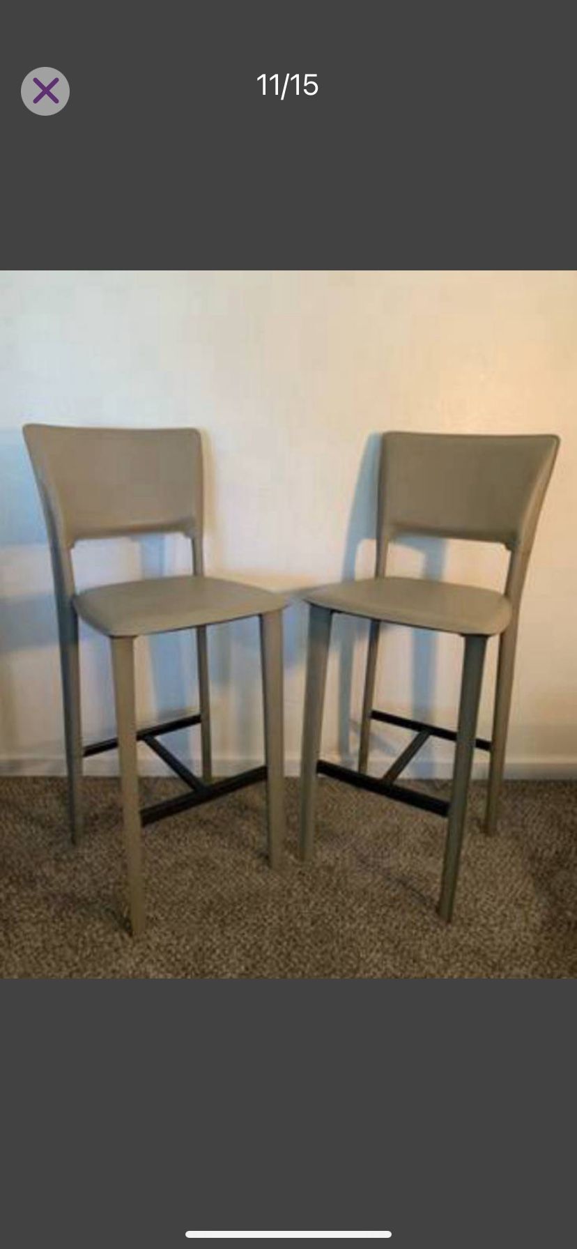 Set of 3 Designer Maria Yee Metro Leather Bar Height Stools / Chairs