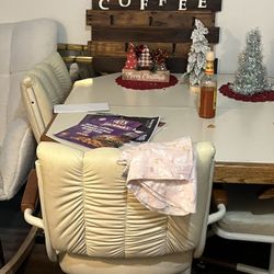 Beautiful Antique Table  Cream Color Leather