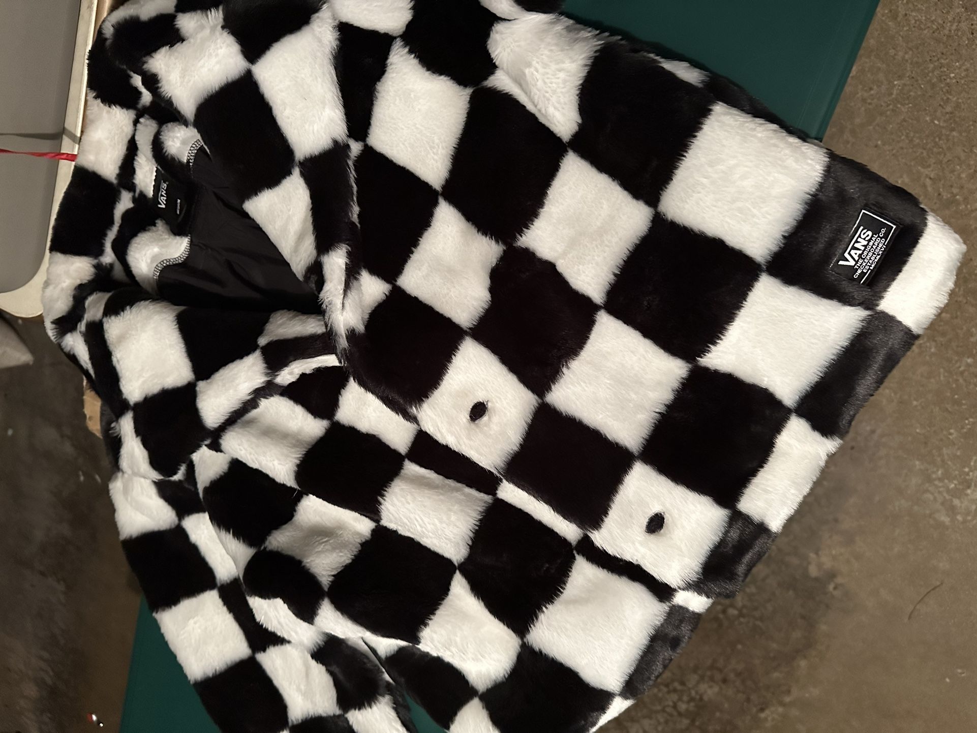 Checkered Fur Vans Winter Jacket Women's Size Medium And Michael