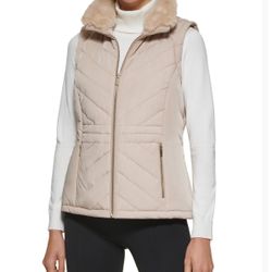 Calvin Klein Faux Fur Collar Puffer Vest size S beige