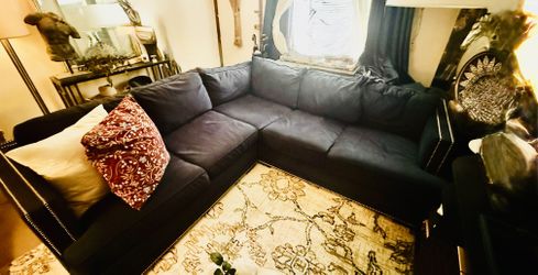 PREMIUM NAVY BLUE VELVET-STYLE SECTIONAL SOFA