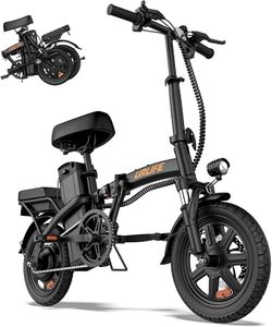 URLIFE Folding Electric Bike for Adults, 14" Portable Commuter ebikes, 20-40 Mile Long Range, 500W