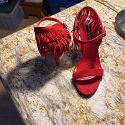 Red Suede Charles Jourdan Fringe Shoes 7.5 NIB Designer