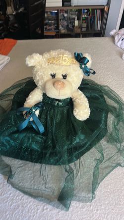 Dark green quince dress teddy bear