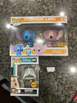 Funko Pops For Sale! Stitch Scrump and Angel and Mayor Chase Nightmare Before Christmas