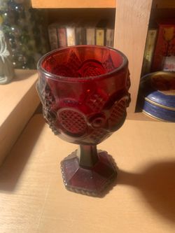 Ruby Red Pressed Glass Goblet