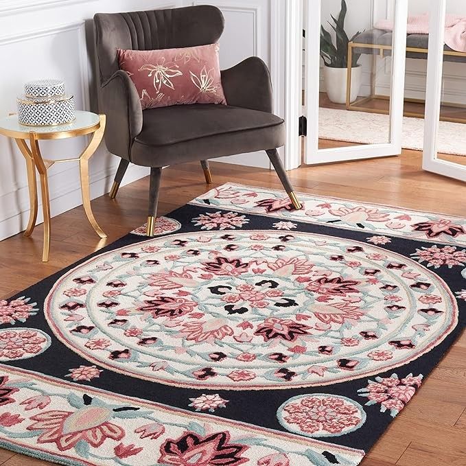 6×9 pretty black pink and white rug