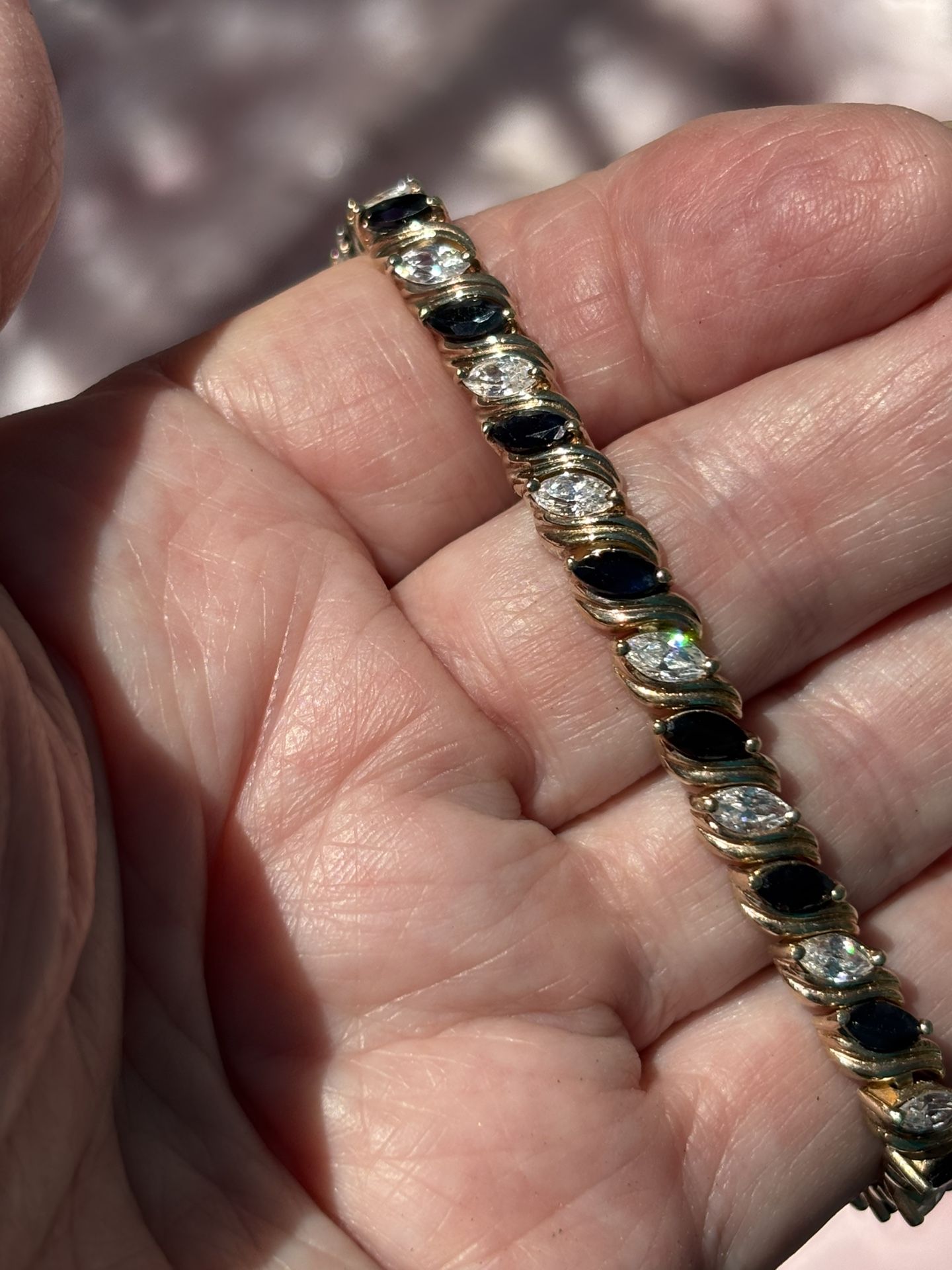Midnight Blue Marquise Natural Sapphire and Clear Marquise CZ Bracelet 18KT gold over Silver 925