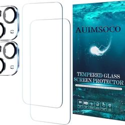 AUIMSOCO 3 Pack Screen Protector Compatible for iPhone 15 Plus [6.7 inch Display] with 3 Pack Tempered Glass Camera Lens Protector Anti Scratch, Bubbl
