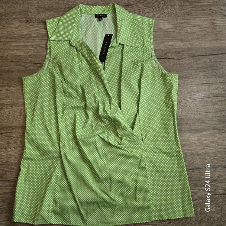 Talbot's Wrap Top Size 12 Green Polka Dot