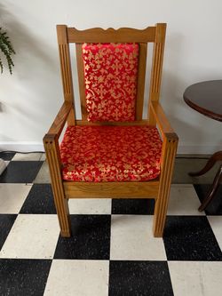 Oak Armchair with Red and Gold Upholster pulpit chairs