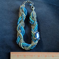 blue multi-row multi-color bead necklace and chains