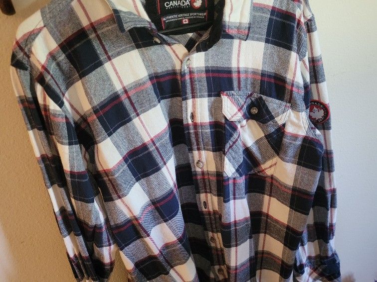 Canada Weather Gear Men Plaid Button Down Flannel Shirt Black L Outdoor