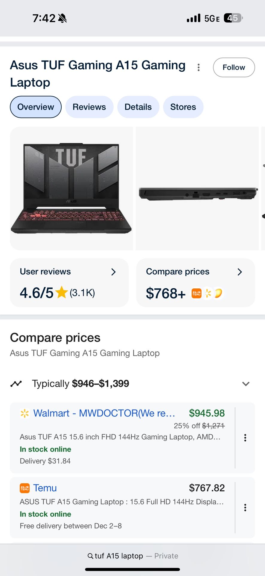 ASUS TUF A15 Gamer Laptop