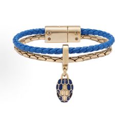 BVLGARI Pendant Decoration Calfskin Bracelet Women's Blue(82)66