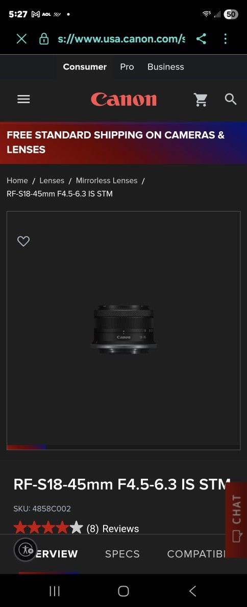 Cannon RF - S18 -45 mm ,zoom Lens