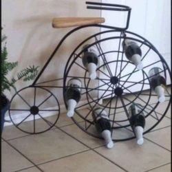 ANTIQUE RARE IRON PENNY FARTHING FLOOR STANDING BICYCLE WINE BOTTLE 12 HOLDERS