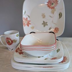 Corelle Matilda Floral Dinnerware Set – 17 Pieces, Square Design, Made in USA