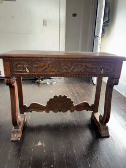 Antique Carved Wood Writing Desk Table