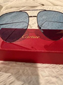 Cartier Aviator Sunglasses Silver Frame Blue Lens