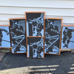 Vintage (1969) Original Hand Painted On Stretched Canvas/Mounted On Wood Frame/Rangers/Hockey