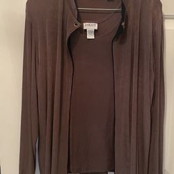 Chico's Travelers - Brown 2 pc Cardigan-Sz 3- 1 snap closure jacket- XL