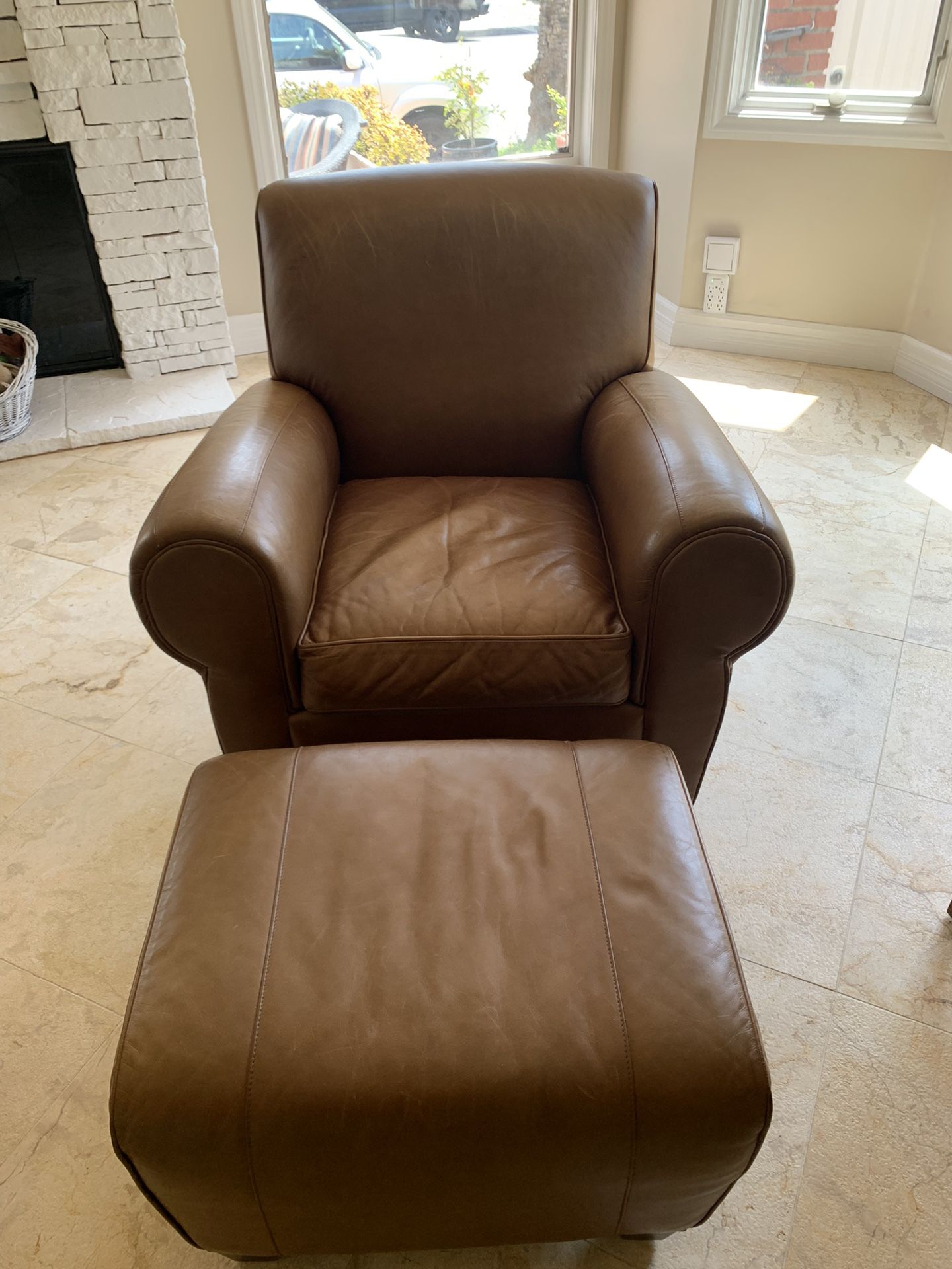 Pottery Barn Leather Chair And Ottoman