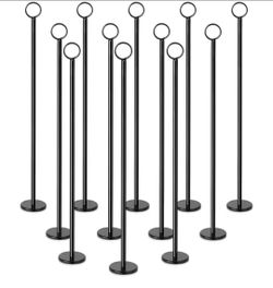 Ring-Clip Table Number Holder / Place Card Stand, 18 Inch, Black Finish, Set of 12
