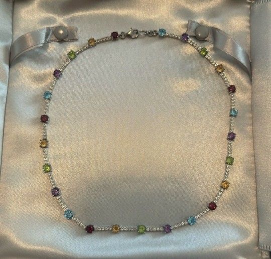 Zales Multi Gemstone Diamond Necklace
