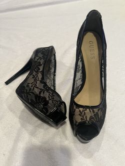 Black Lace Guess Heels Peep Toe Platform Women 7.5