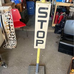 Vintage 4 Sided Stop Sign  With Cast Iron Base