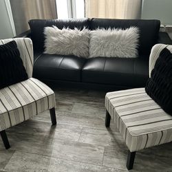 New-Black Sofa W 2 Accent Chairs