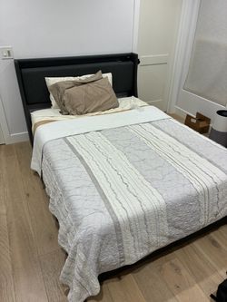 Dark Gray Upholstered Bed Frame w/Headboard and queen mattress