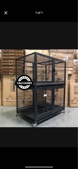 Double stacked  dog pet cage kennel size 43 with divider and feeding bowls