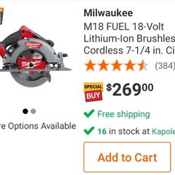 Brand New Milwaukee M18 Brushless Fuel 7 1/4 Circular Saw.  $220