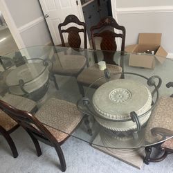 6 Chairs Glass Dining Room Set 