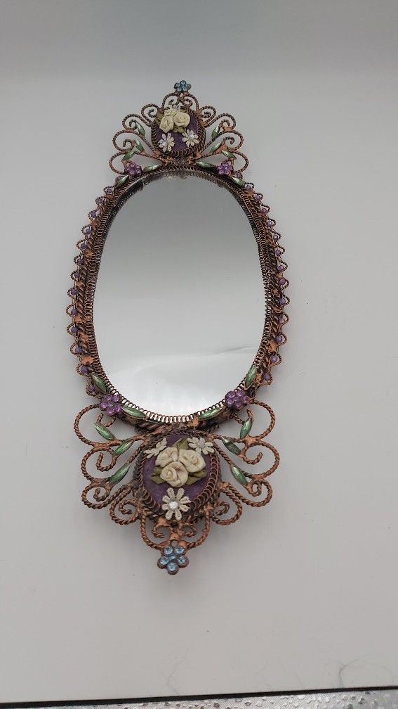 Beautiful Vintage Mirrored & Jeweled Vanity Tray