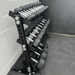  New Rubber Hex Dumbbells 5lbs-50lbs/Dumbbell rack included/ Gym Equipment/Weights/Exercise/Training
