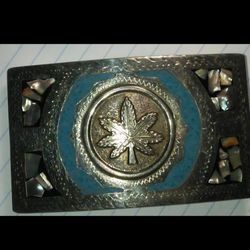 Mexico Silver Turquoise Abalone Belt Buckle